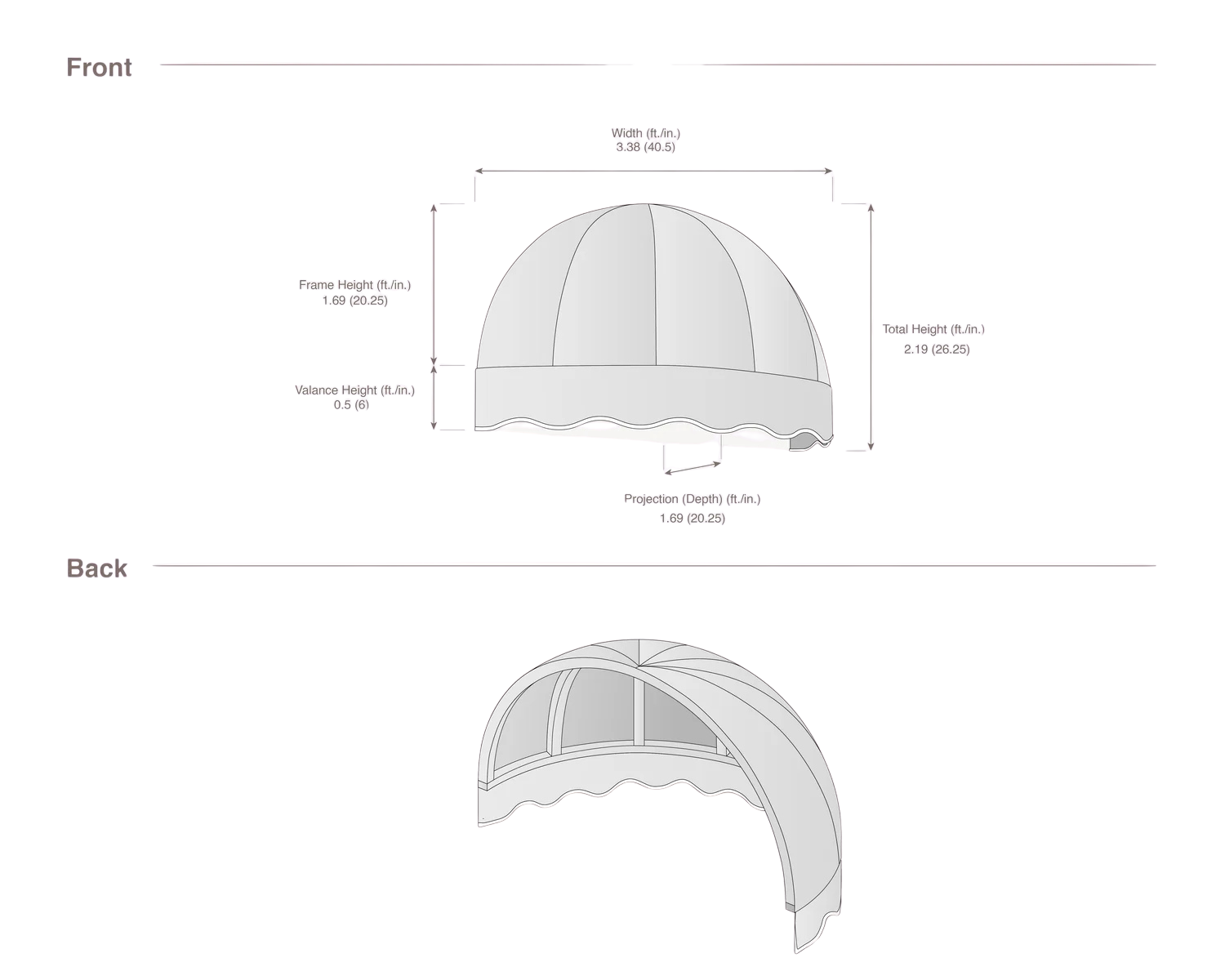 Bostonian 40.5" (3.38.ft) Wide. Fabric Awning