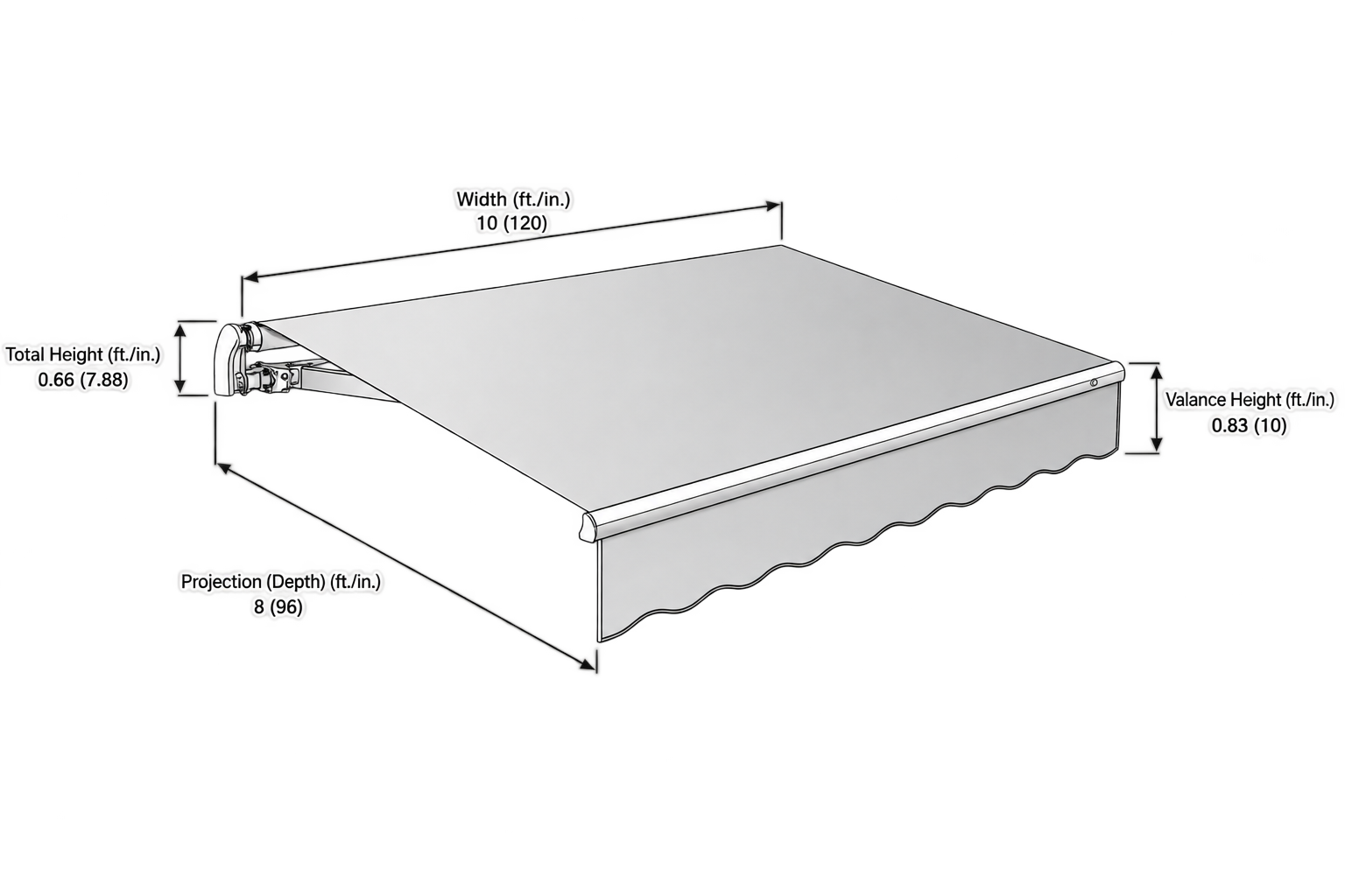 California 120" (10.ft) Wide. Fabric Awning