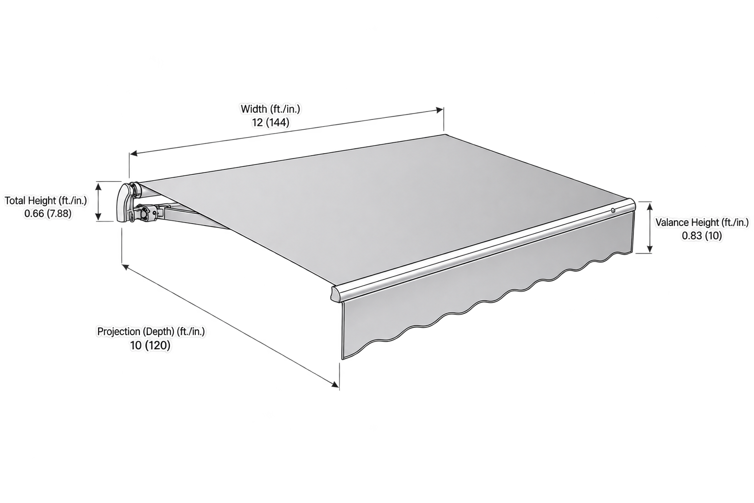 California 144" (12.ft) Wide. Fabric Awning