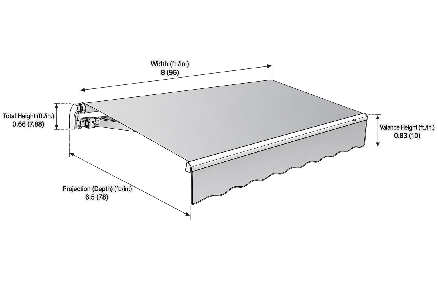California 96.5" (8.38.ft) Wide. Fabric Awning
