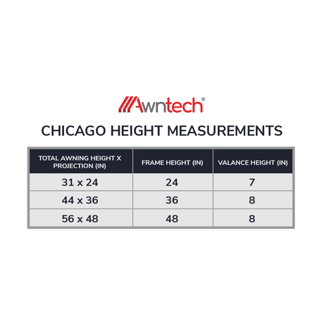 Chicago 64.5" (5.ft) Wide. Fabric Awning