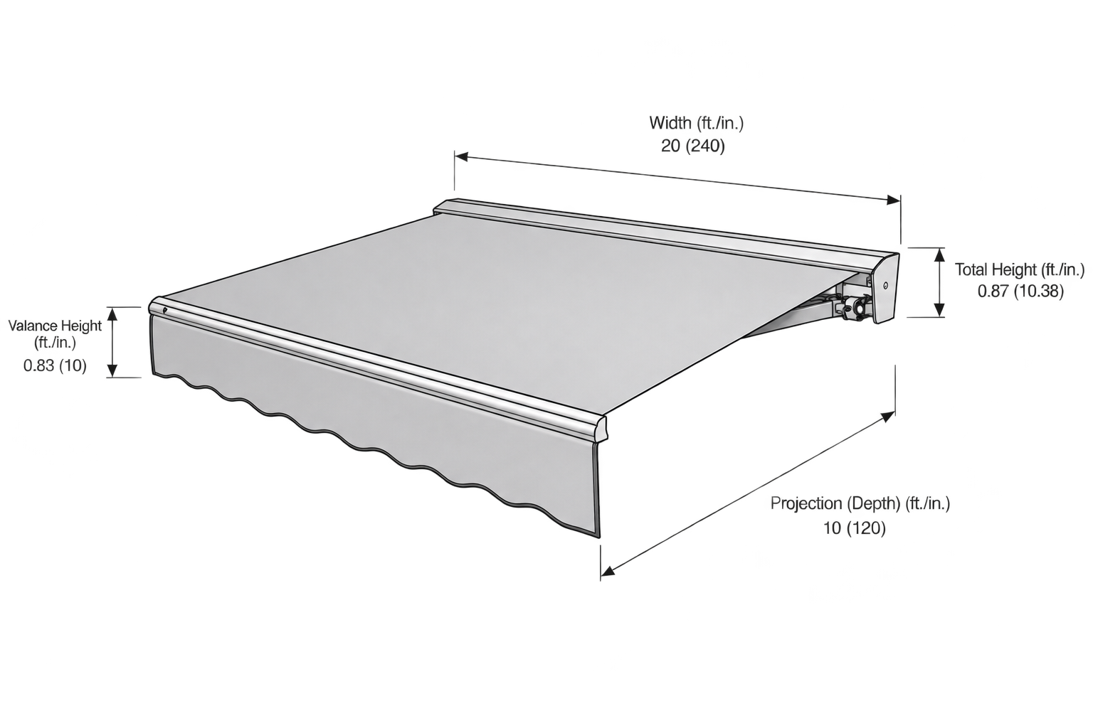 Destin 240" (20.ft) Wide  Fabric Awning