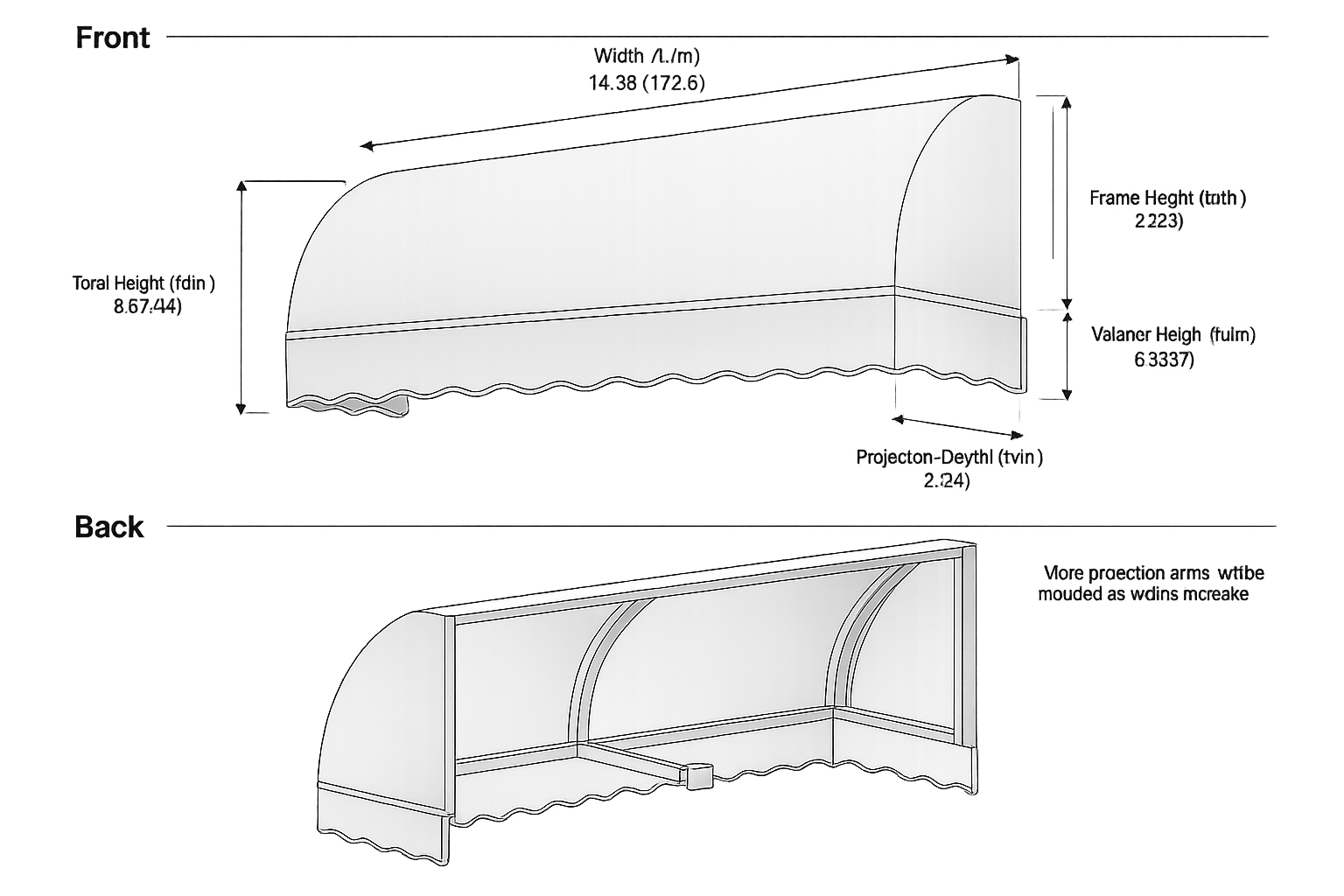 Savannah 172.5" (14.38.ft) Wide. Fabric Awning