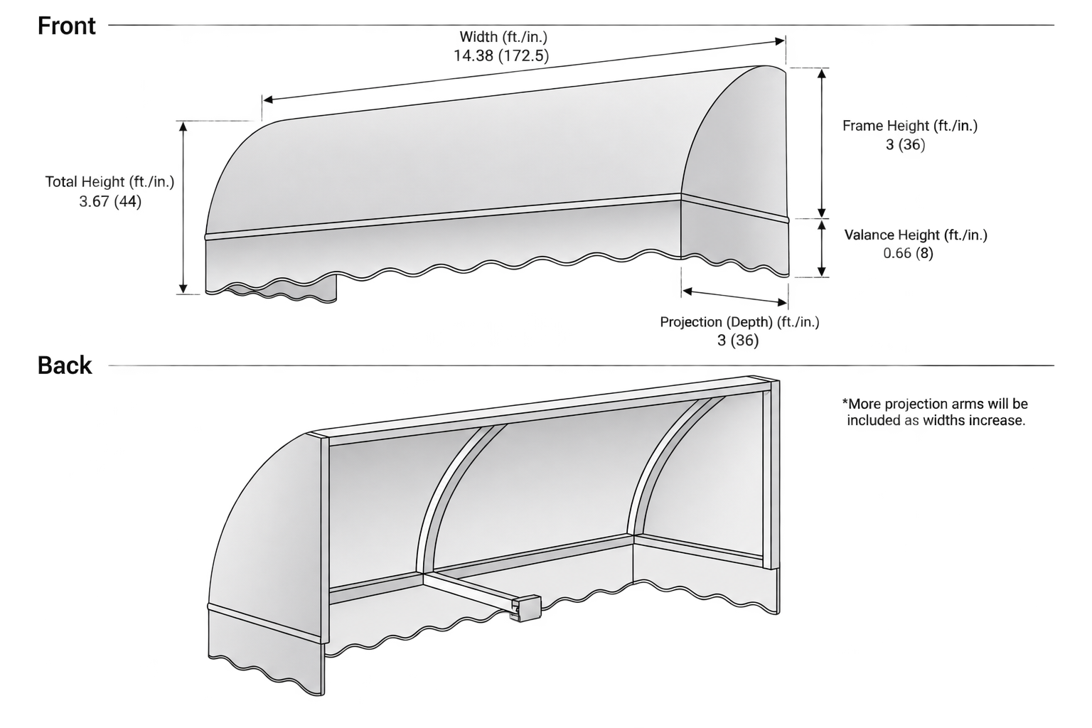 Savannah 172.5" (14.38.ft) Wide. Fabric Awning
