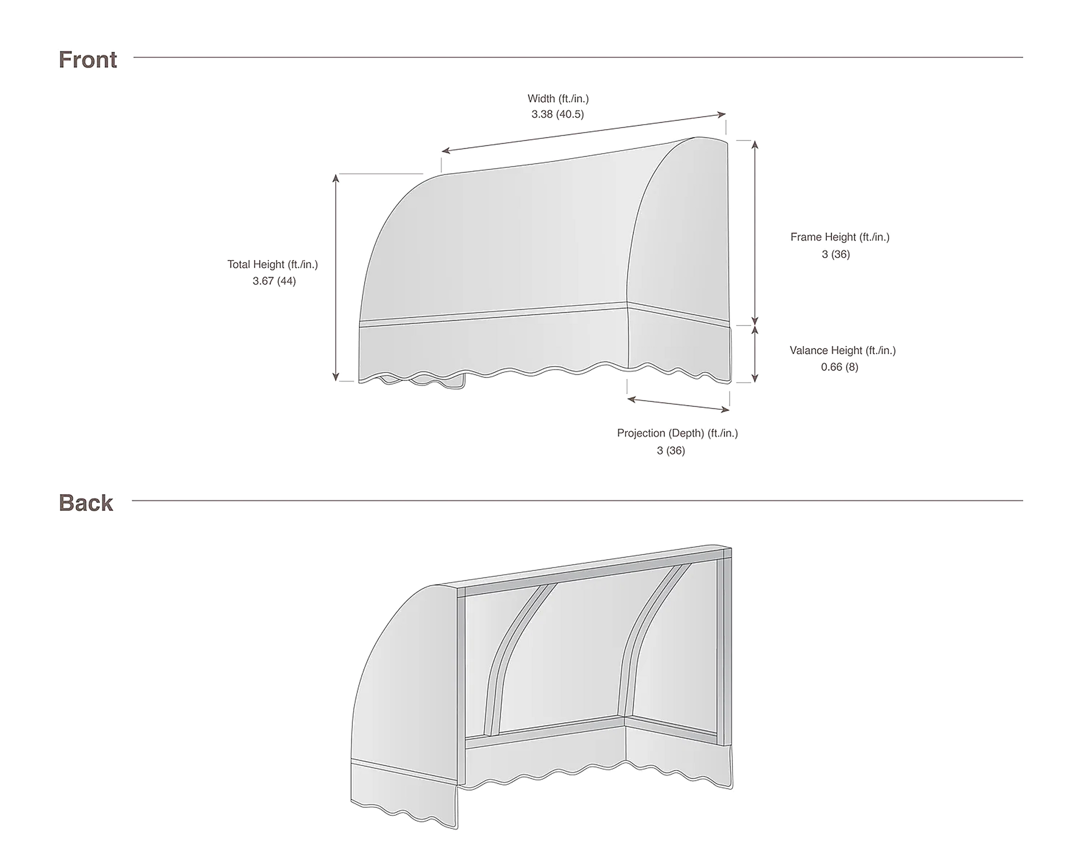 Savannah 40.5" (3.38.ft) Wide. Fabric Awning