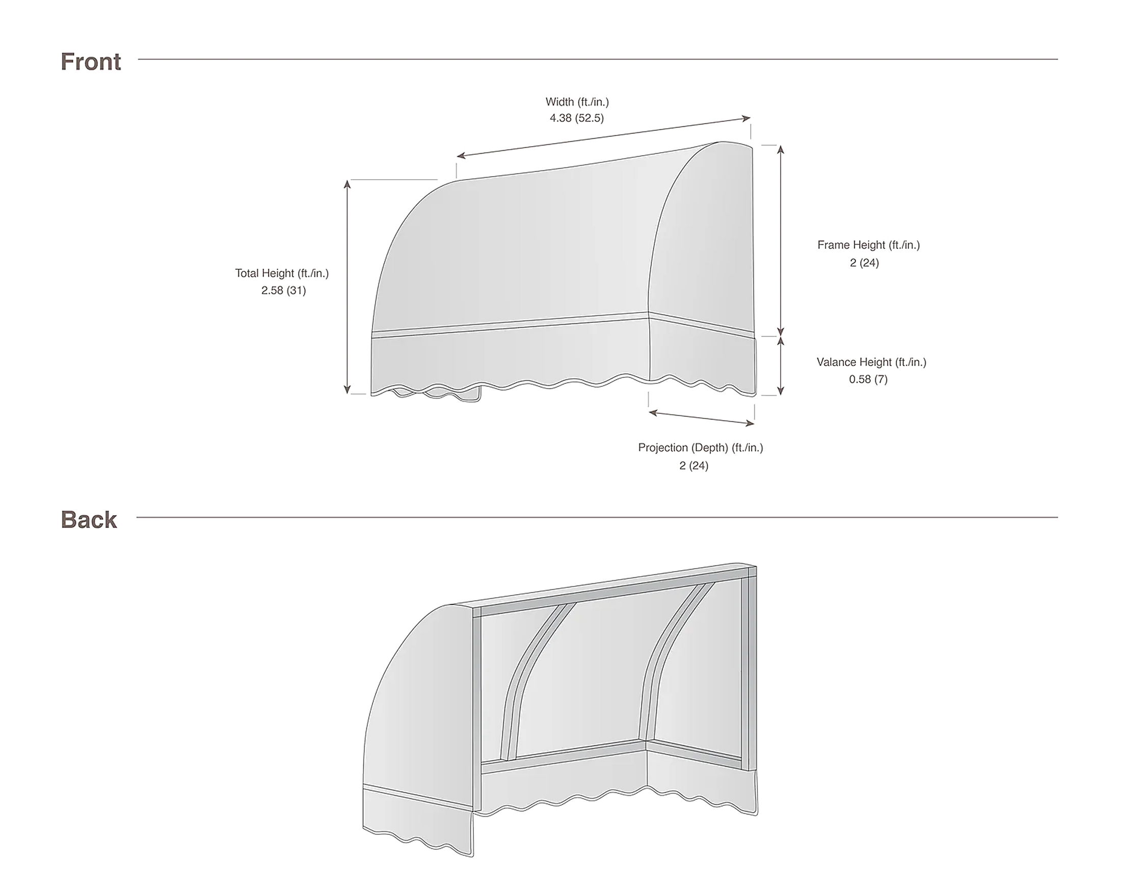 Savannah 52.5" (4.38.ft) Wide. Fabric Awning