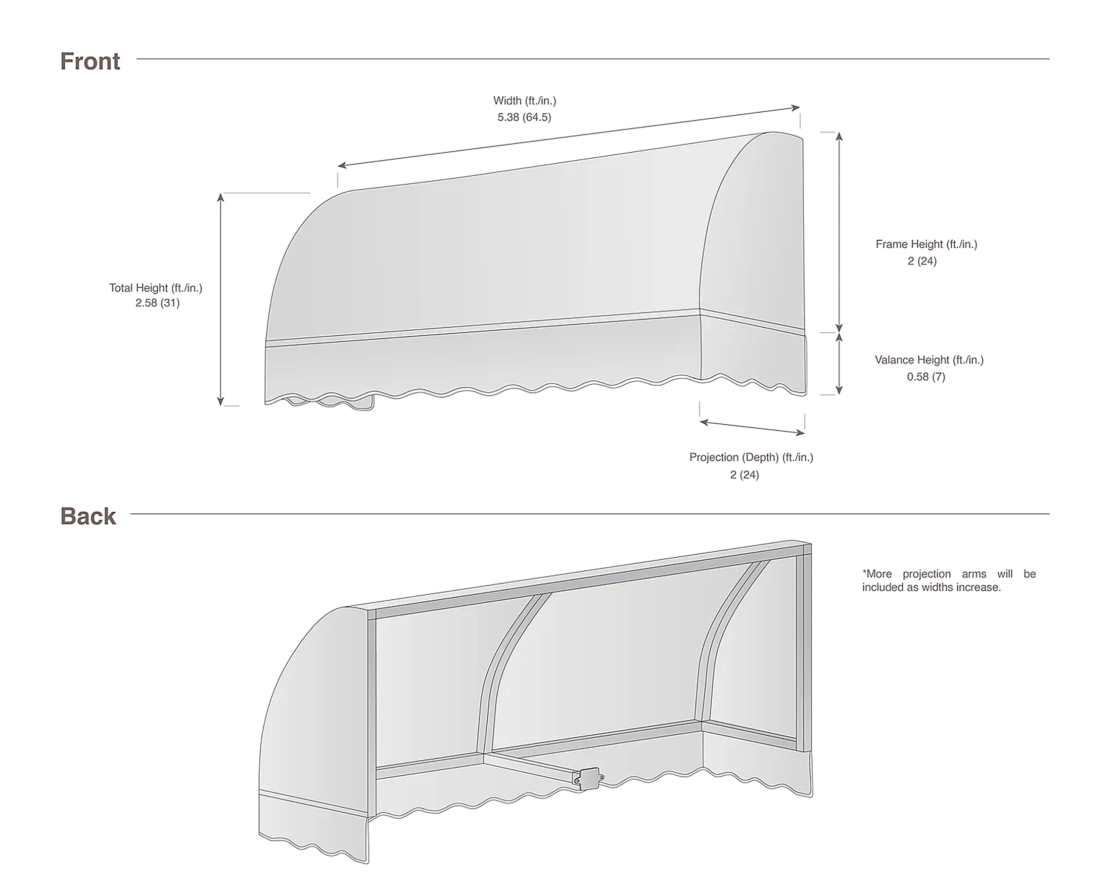 Savannah 64.5" (5.38.ft) Wide. Fabric Awning