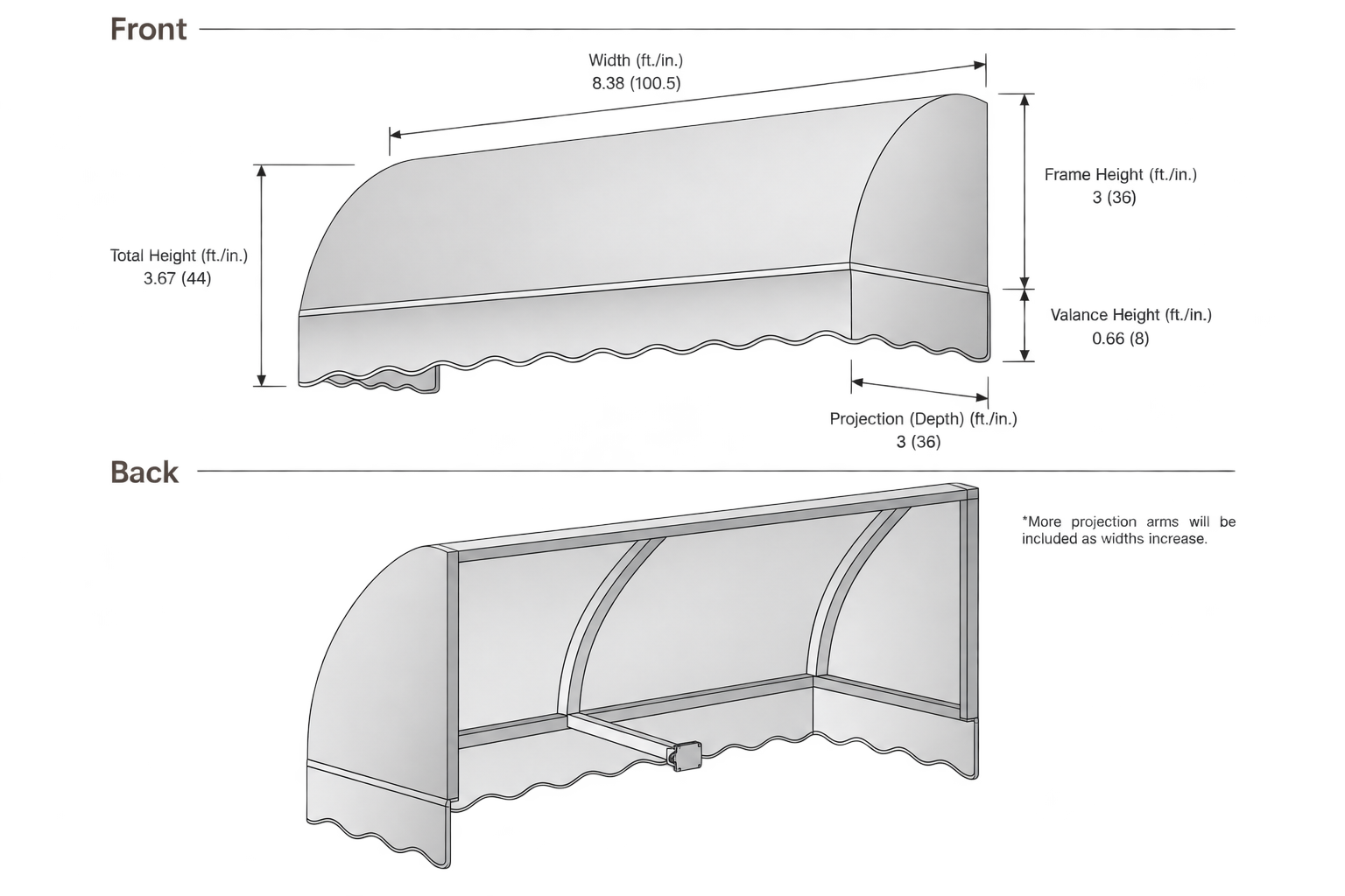 Savannah 100.5" (8.38.ft) Wide. Fabric Awning