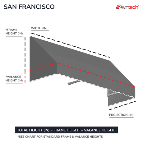 San Francisco 100.5" (8.ft) Wide. Fabric Awning